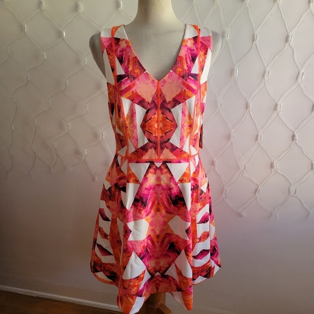 NWT Vince Camuto Dress • Geometric Print • Colorful • Size 10